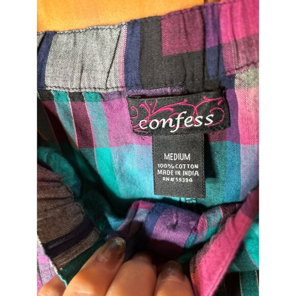 Confess Womens Medium Plaid Cotton Romper With Adjustable Straps & Button Closur - Picture 3 of 8